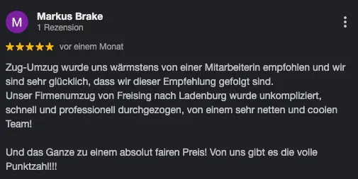 ZugUmZug Google Kundenbewertungen 4.9 Sterne